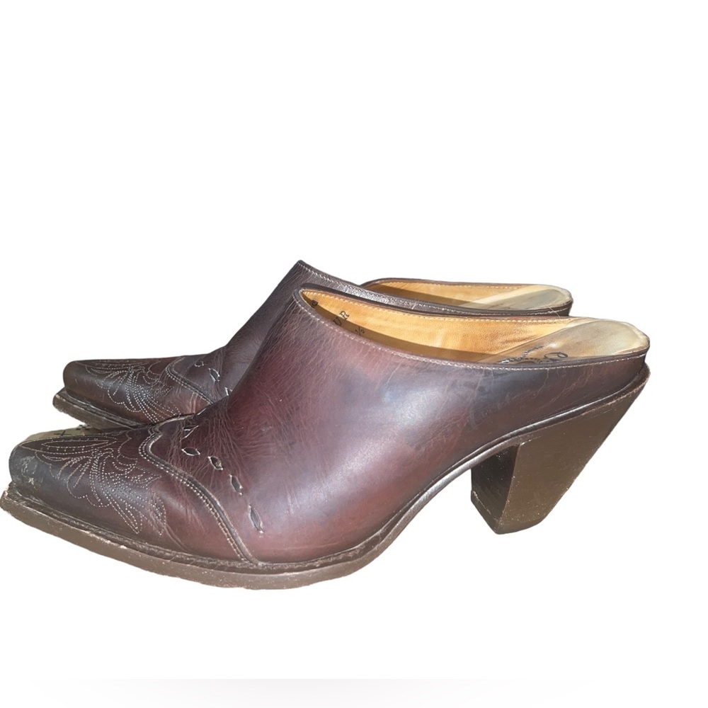 Charlie Horse Mules Leather Cowboy Slides Cone‎ Heel Western Clogs Size 6B